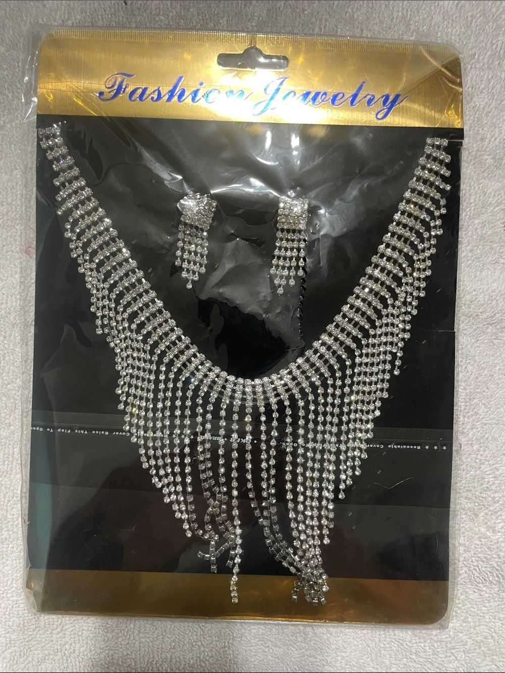 Fashion Jewelry Silver Crystal Fringe Necklace with Dangle Earrings